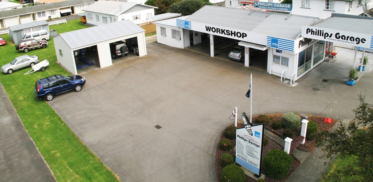 overview of Phillips Garage, Workshops and parking area